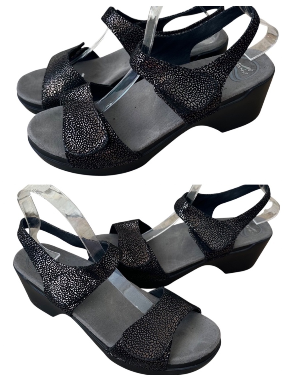 Dansko Sonnet Sandals 41 US 10.5 / 11 Black Metallic Leopard Shimmer Leather